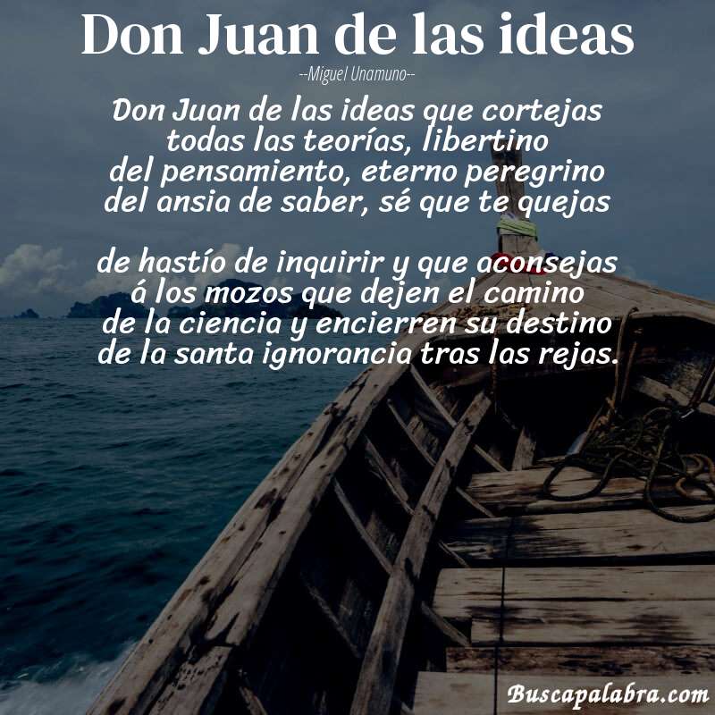 Poema Don Juan de las ideas de Miguel Unamuno con fondo de barca
