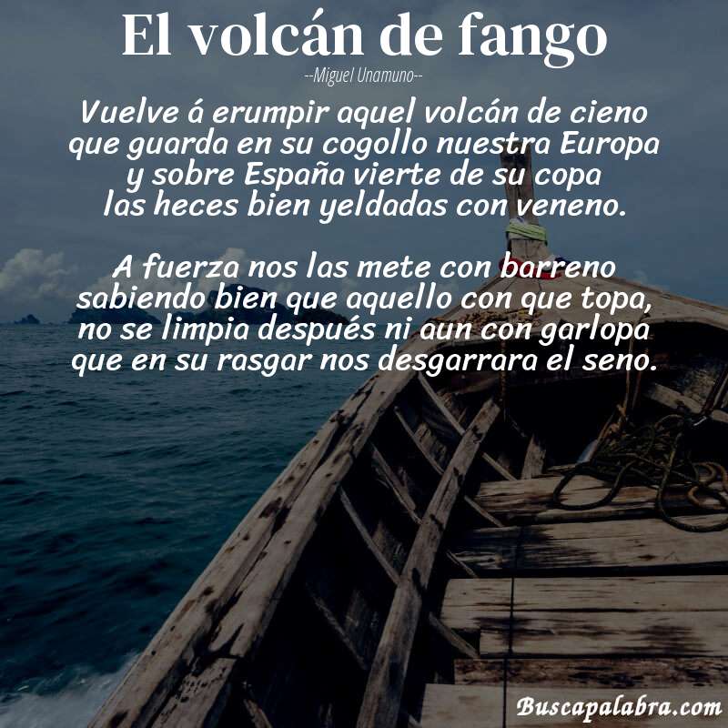 Poema El volcán de fango de Miguel Unamuno con fondo de barca