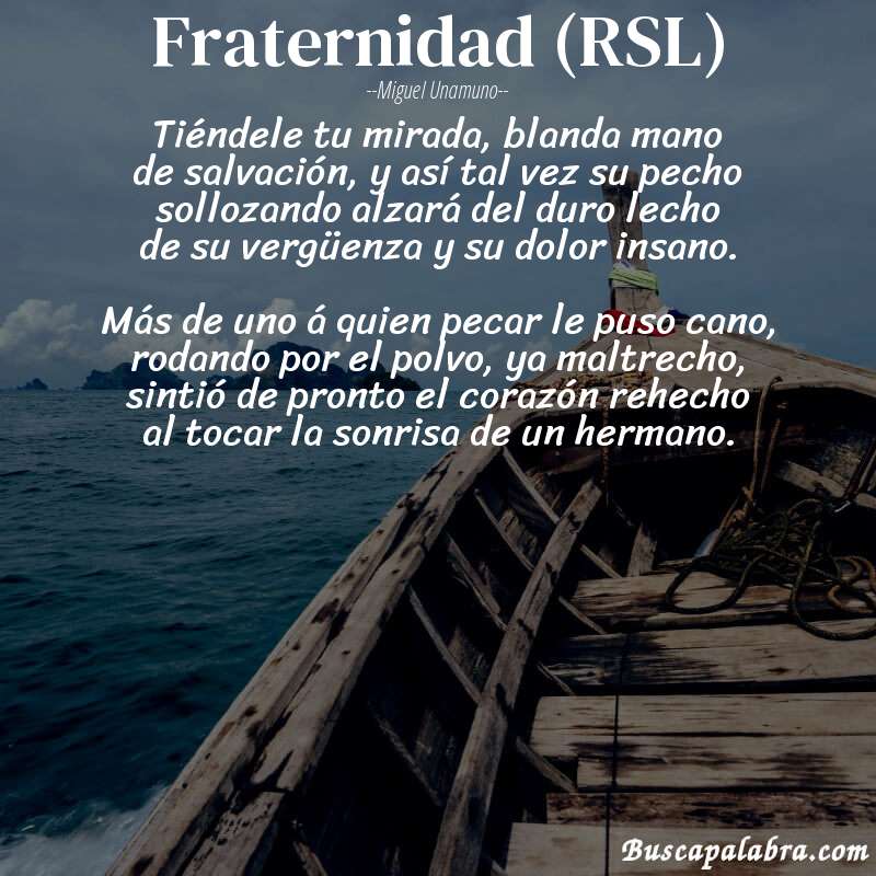 Poema Fraternidad (RSL) de Miguel Unamuno con fondo de barca
