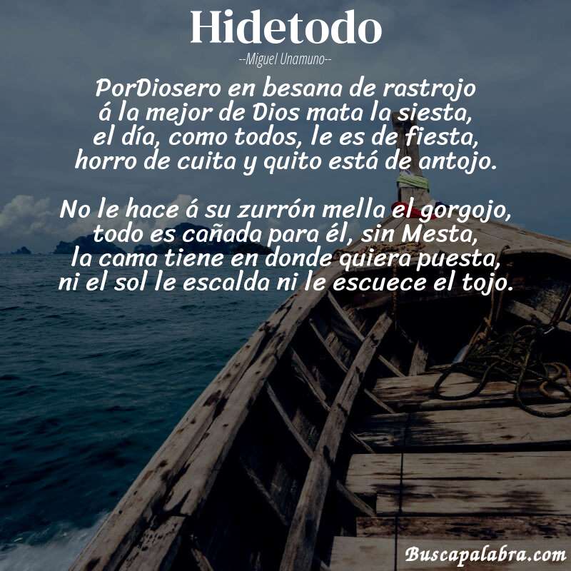 Poema Hidetodo de Miguel Unamuno con fondo de barca