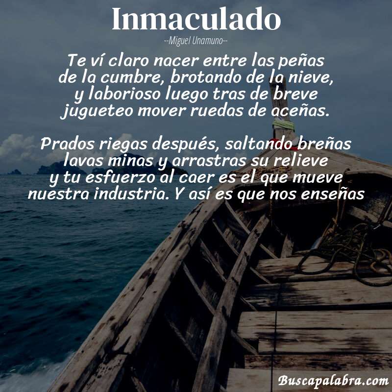 Poema Inmaculado de Miguel Unamuno con fondo de barca