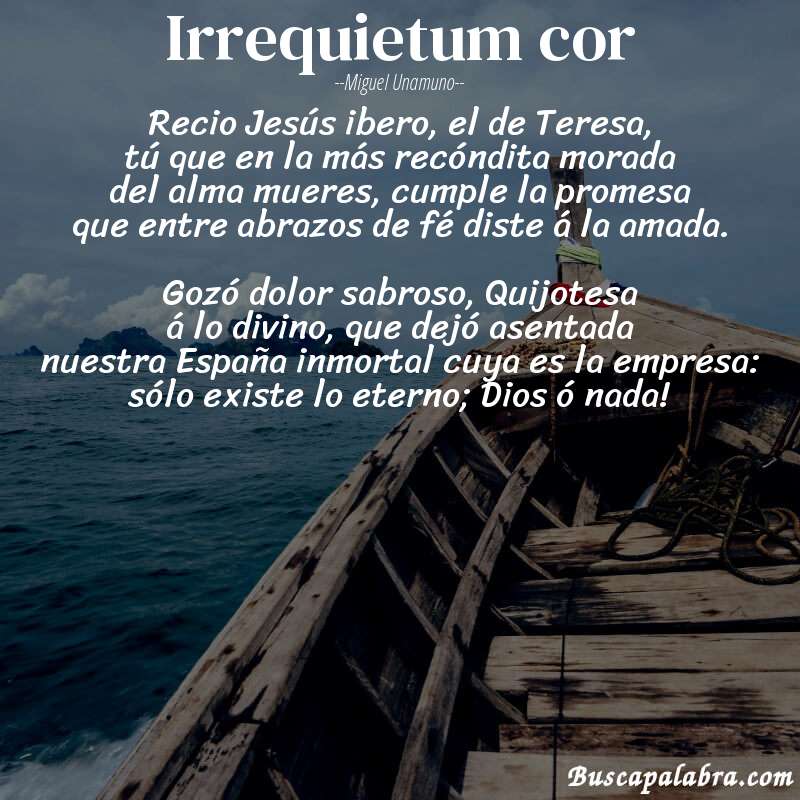 Poema Irrequietum cor de Miguel Unamuno con fondo de barca