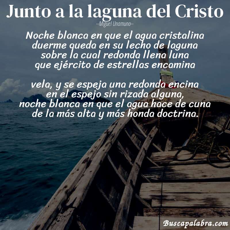 Poema Junto a la laguna del Cristo de Miguel Unamuno con fondo de barca