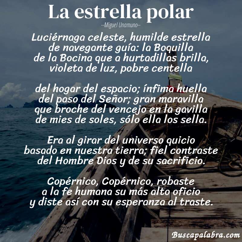 Poema La estrella polar de Miguel Unamuno con fondo de barca