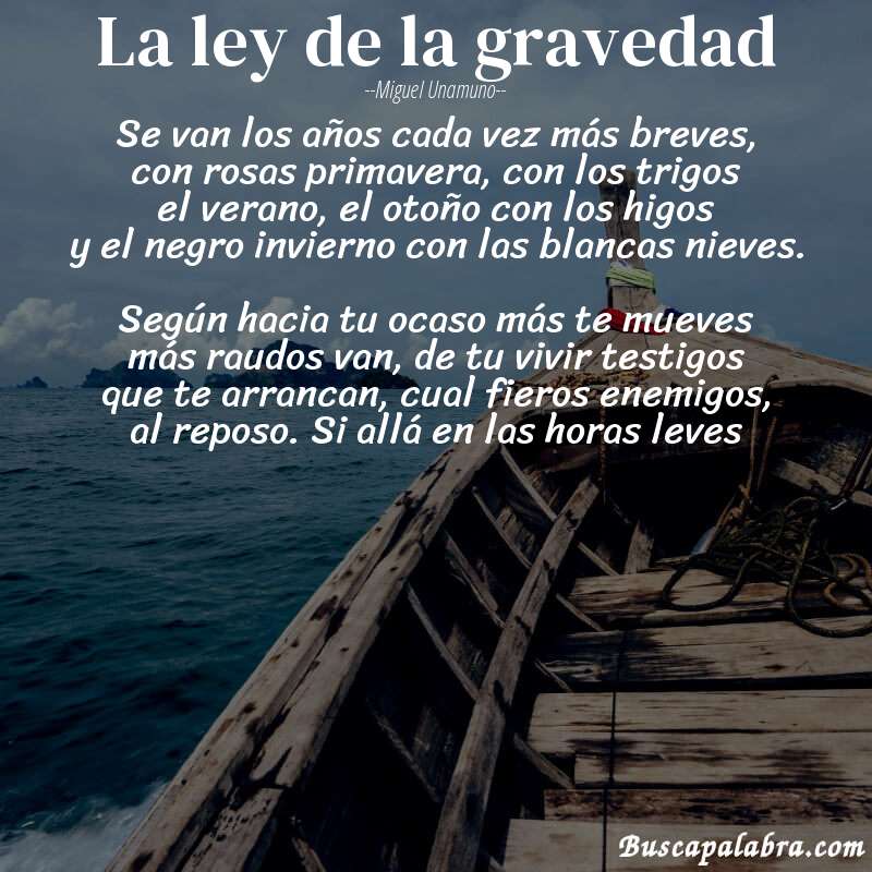 Poema La ley de la gravedad de Miguel Unamuno con fondo de barca