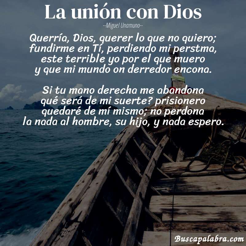 Poema La unión con Dios de Miguel Unamuno con fondo de barca