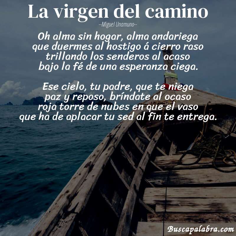 Poema La virgen del camino de Miguel Unamuno con fondo de barca