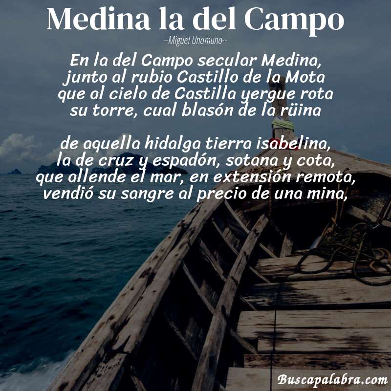 Poema Medina la del Campo de Miguel Unamuno con fondo de barca
