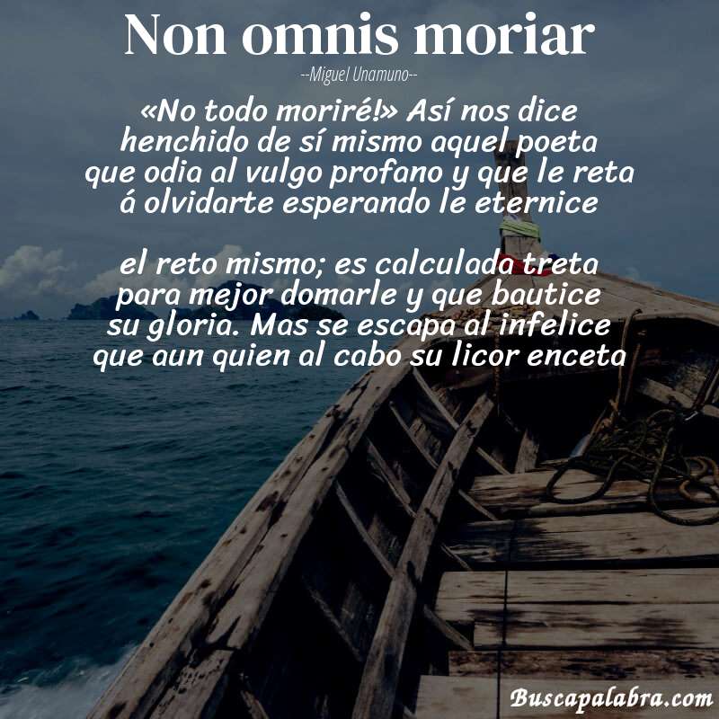 Poema Non omnis moriar de Miguel Unamuno con fondo de barca