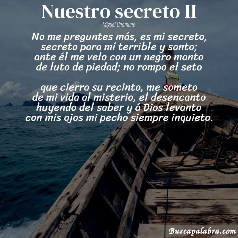 Poema Nuestro secreto II de Miguel Unamuno con fondo de barca