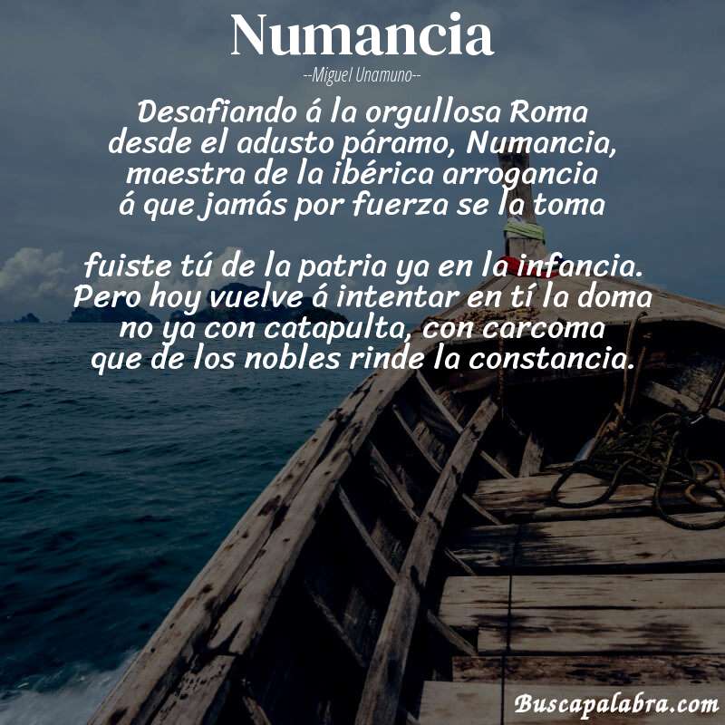 Poema Numancia de Miguel Unamuno con fondo de barca