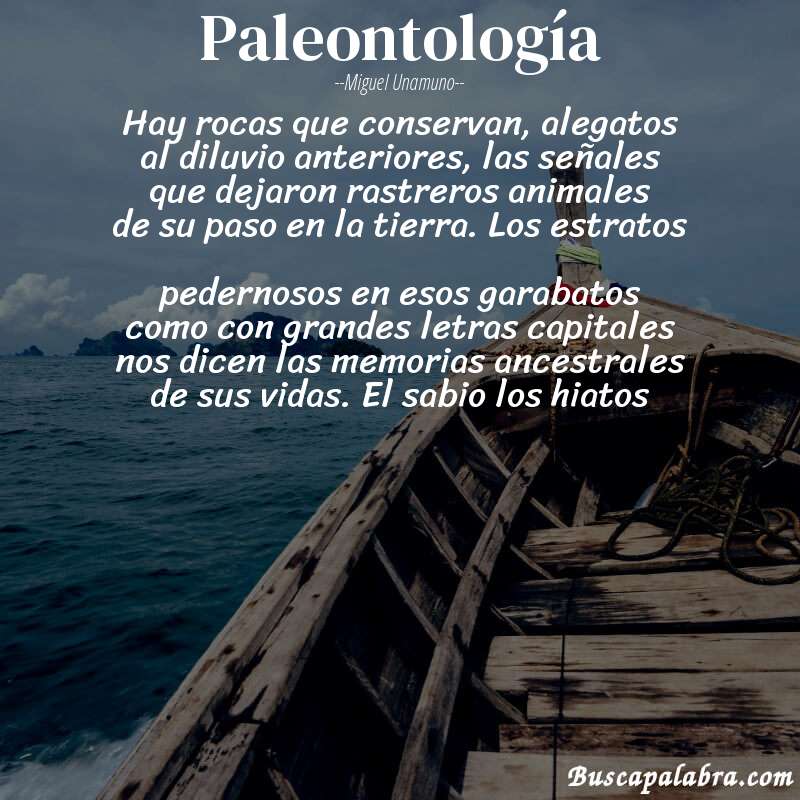 Poema Paleontología de Miguel Unamuno con fondo de barca
