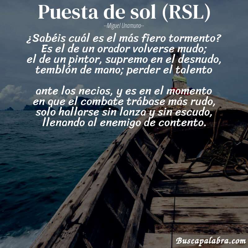 Poema Puesta de sol (RSL) de Miguel Unamuno con fondo de barca