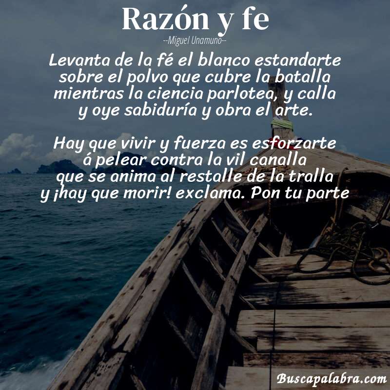 Poema Razón y fe de Miguel Unamuno con fondo de barca