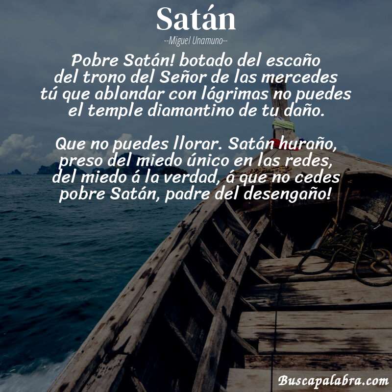 Poema Satán de Miguel Unamuno con fondo de barca