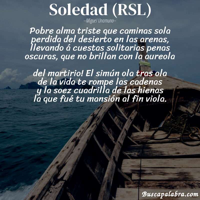 Poema Soledad (RSL) de Miguel Unamuno con fondo de barca