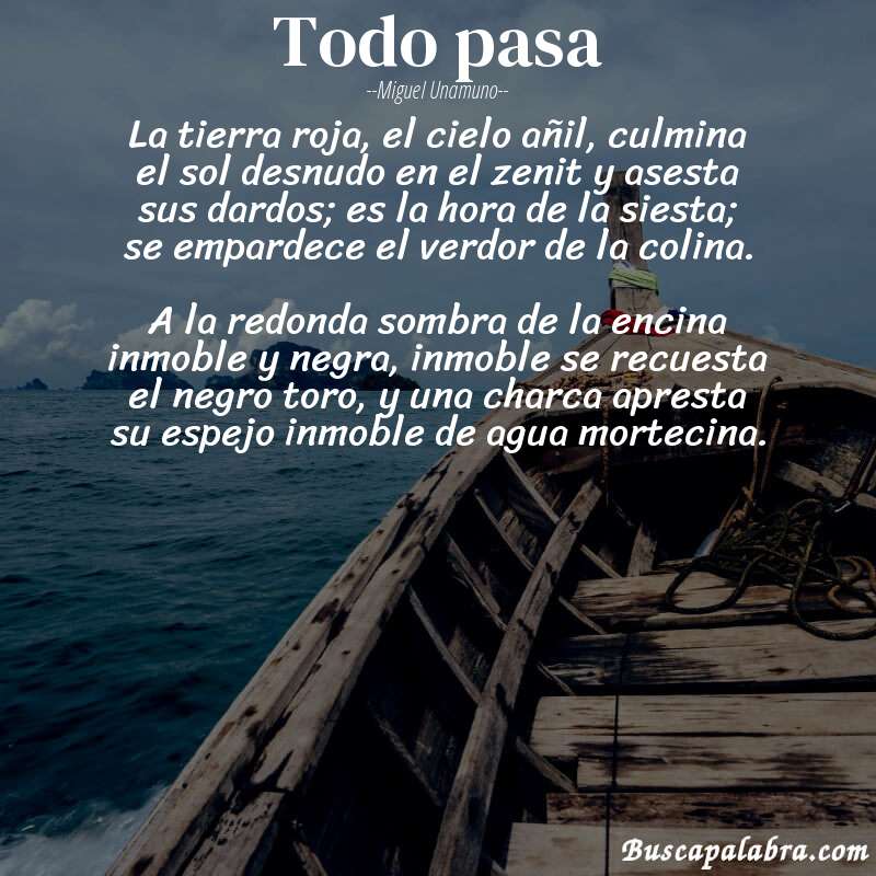 Poema Todo pasa de Miguel Unamuno con fondo de barca