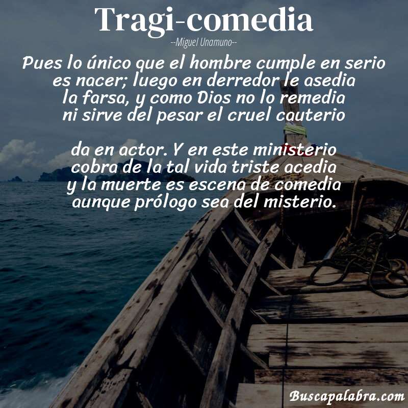Poema Tragi-comedia de Miguel Unamuno con fondo de barca