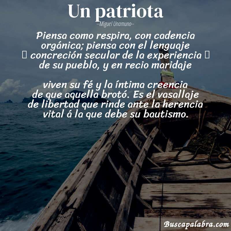 Poema Un patriota de Miguel Unamuno con fondo de barca