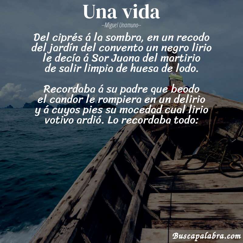 Poema Una vida de Miguel Unamuno con fondo de barca