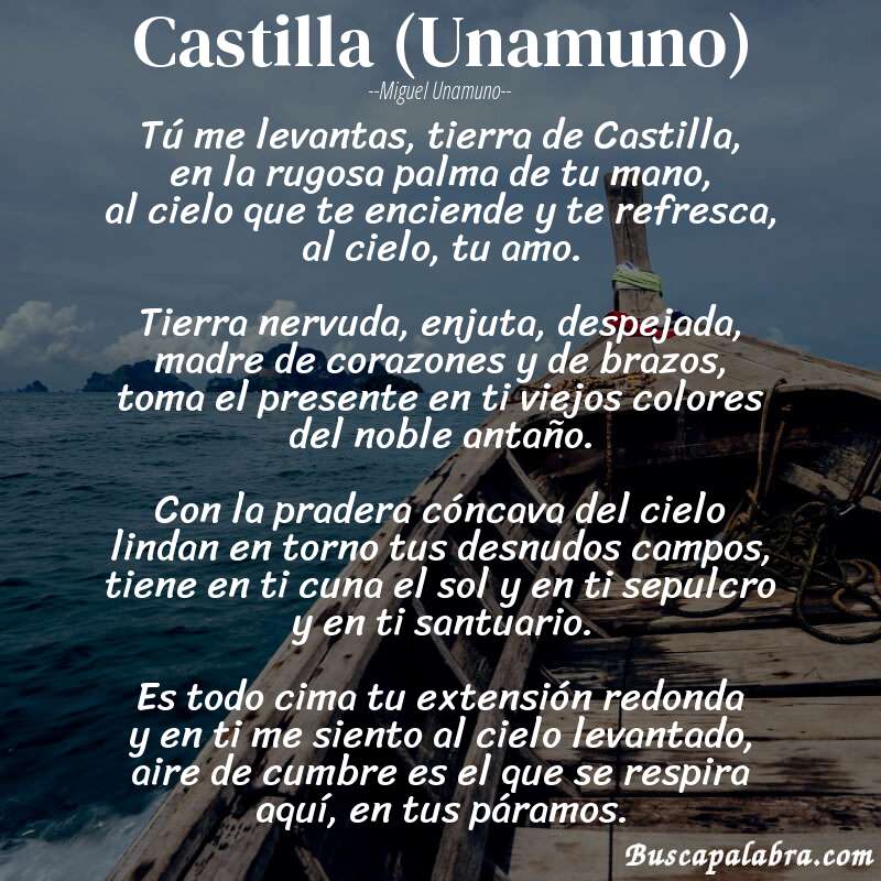 Poema Castilla (Unamuno) de Miguel Unamuno con fondo de barca