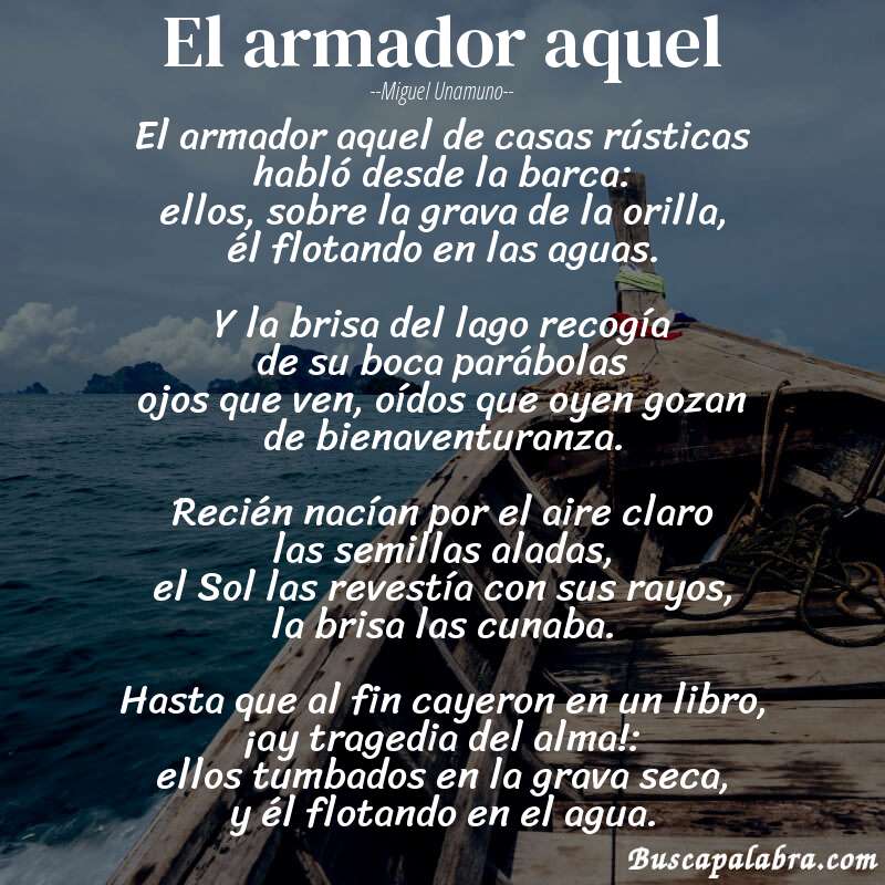 Poema El armador aquel de Miguel Unamuno con fondo de barca