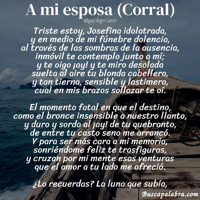 Poema A mi esposa (Corral) de Miguel Ángel Corral con fondo de barca