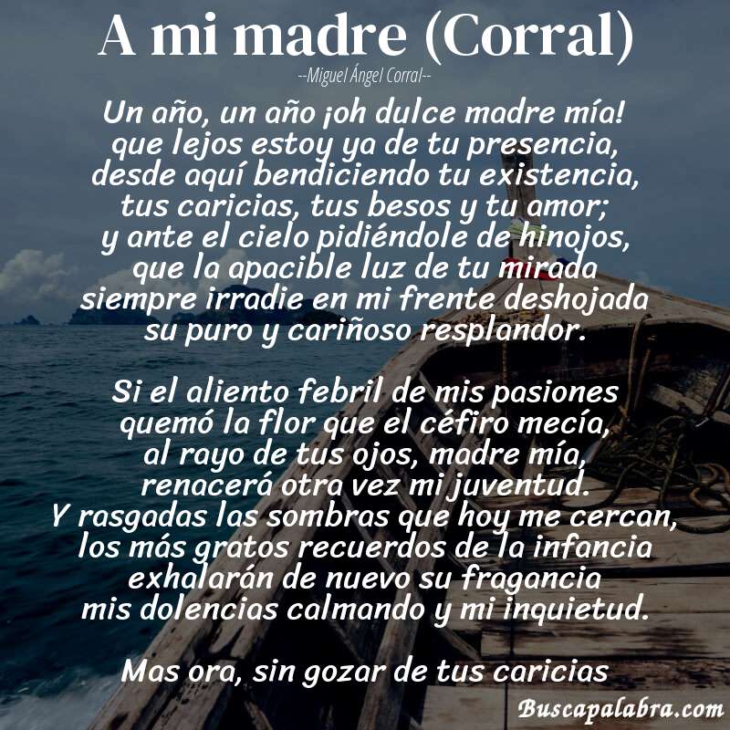 Poema A mi madre (Corral) de Miguel Ángel Corral con fondo de barca