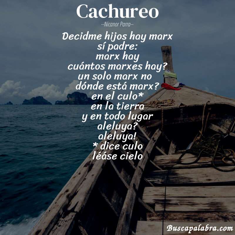 Poema cachureo de Nicanor Parra con fondo de barca