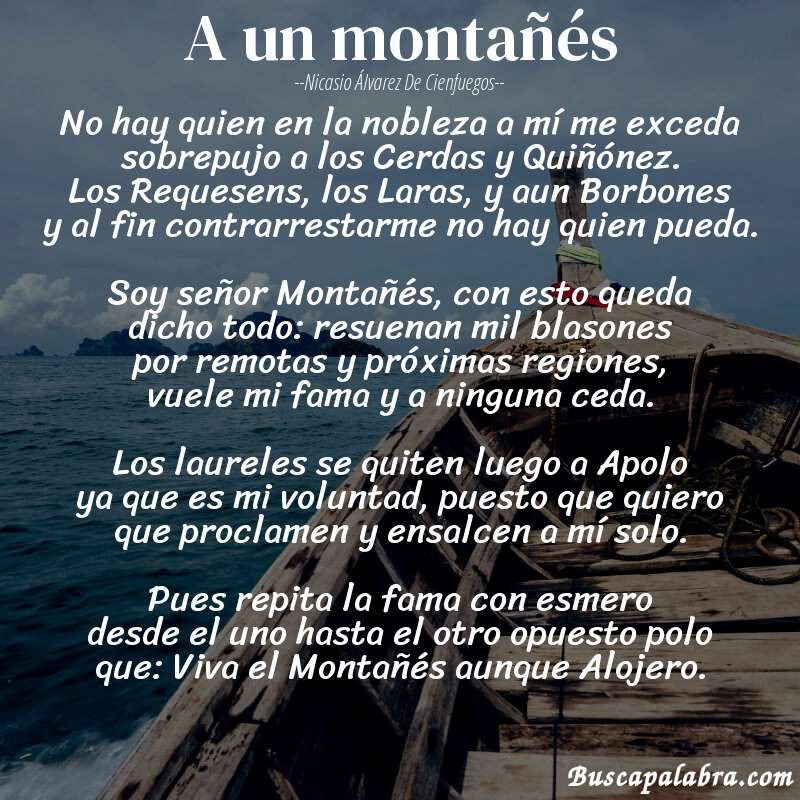 Poema A un montañés de Nicasio Álvarez de Cienfuegos con fondo de barca