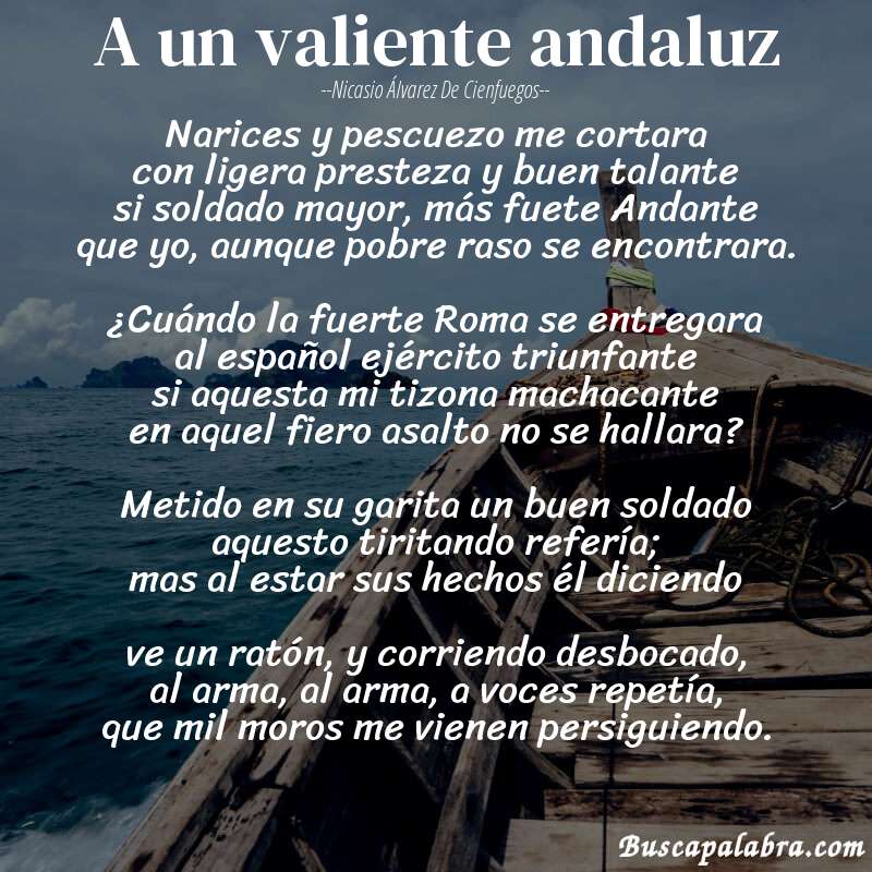 Poema A un valiente andaluz de Nicasio Álvarez de Cienfuegos con fondo de barca