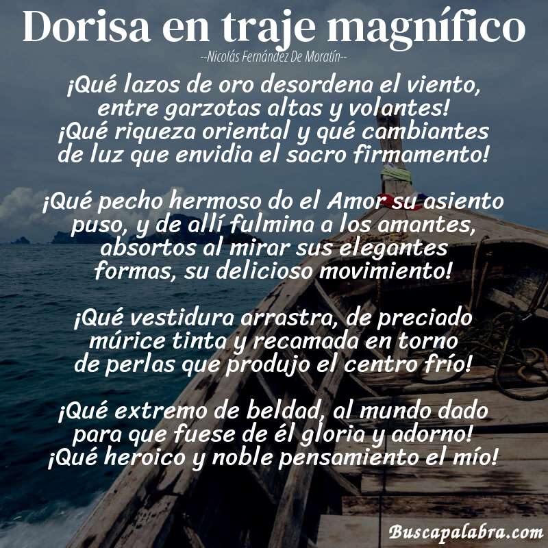 Poema Dorisa en traje magnífico de Nicolás Fernández de Moratín con fondo de barca