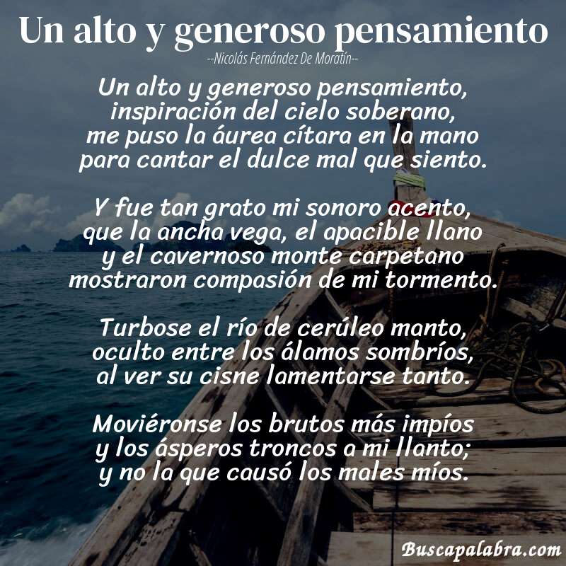 Poema Un alto y generoso pensamiento de Nicolás Fernández de Moratín con fondo de barca