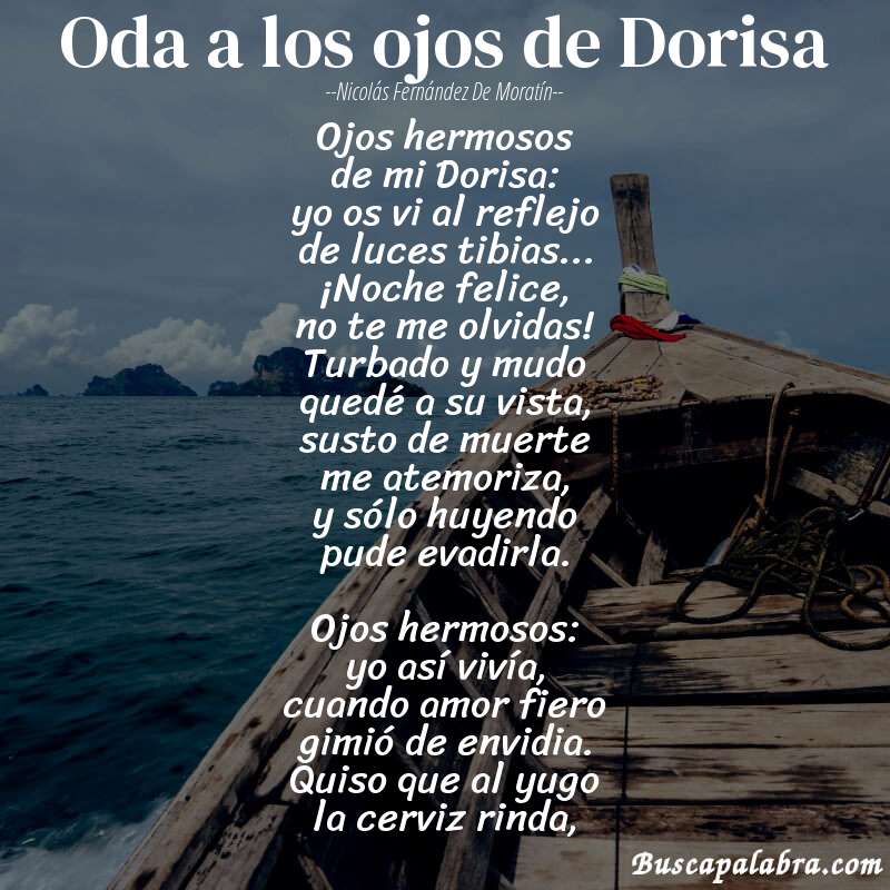 Poema Oda a los ojos de Dorisa de Nicolás Fernández de Moratín con fondo de barca