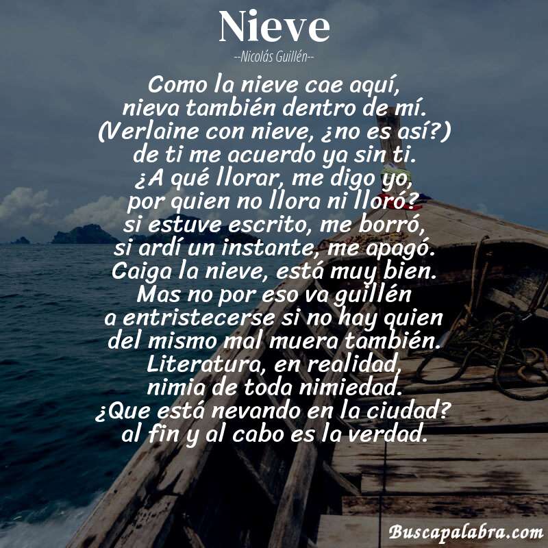 Poema nieve de Nicolás Guillén con fondo de barca
