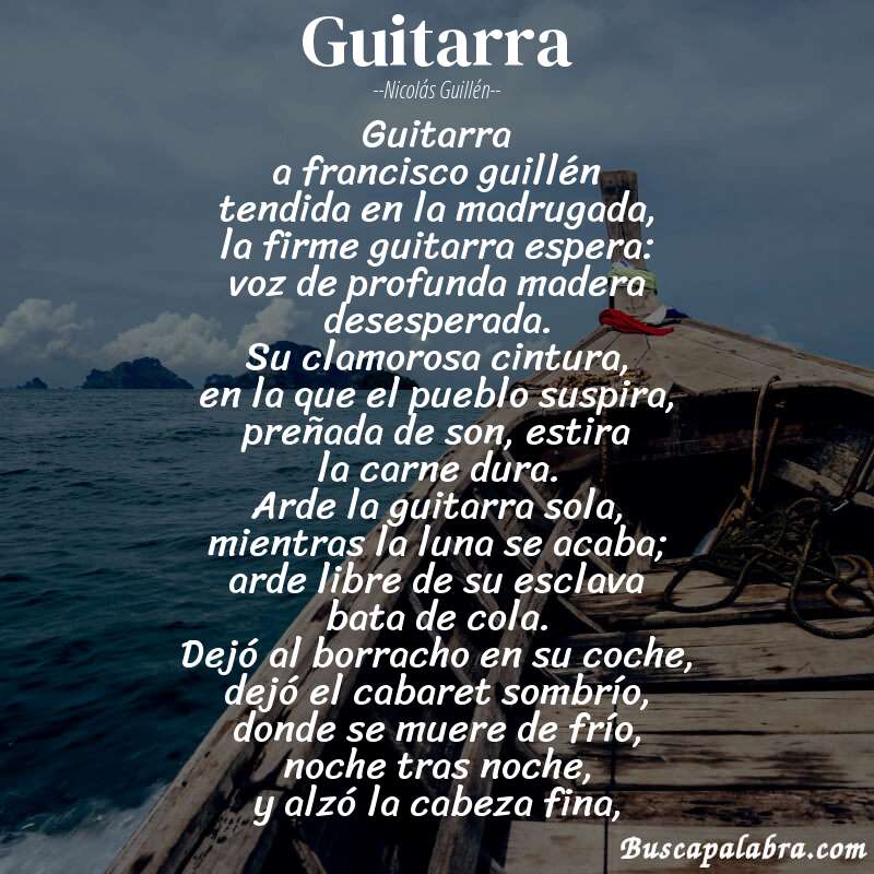 Poema guitarra de Nicolás Guillén con fondo de barca