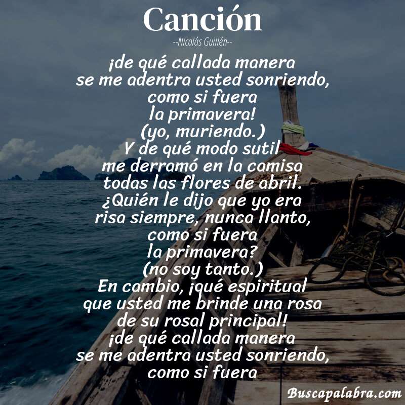 Poema canción de Nicolás Guillén con fondo de barca