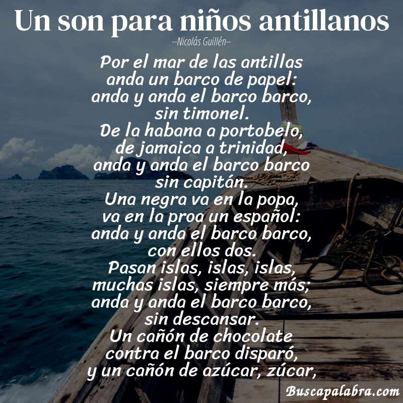 Poema un son para niños antillanos de Nicolás Guillén con fondo de barca