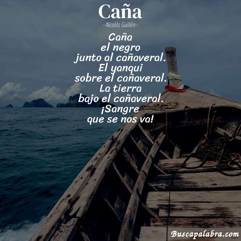 Poema caña de Nicolás Guillén con fondo de barca
