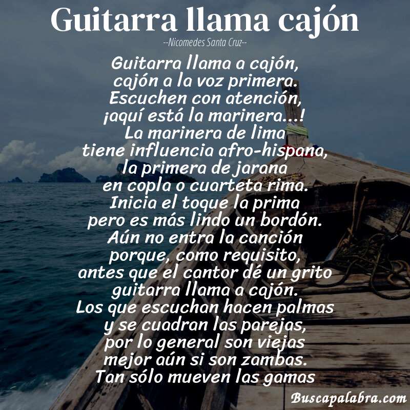 Poema guitarra llama cajón de Nicomedes Santa Cruz con fondo de barca