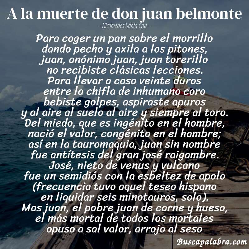 Poema a la muerte de don juan belmonte de Nicomedes Santa Cruz con fondo de barca