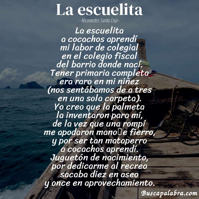 Poema la escuelita de Nicomedes Santa Cruz con fondo de barca