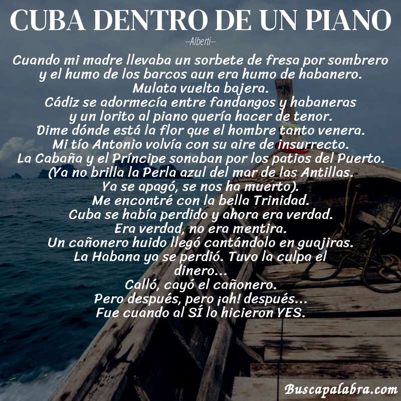 Poema CUBA DENTRO DE UN PIANO de Alberti con fondo de barca
