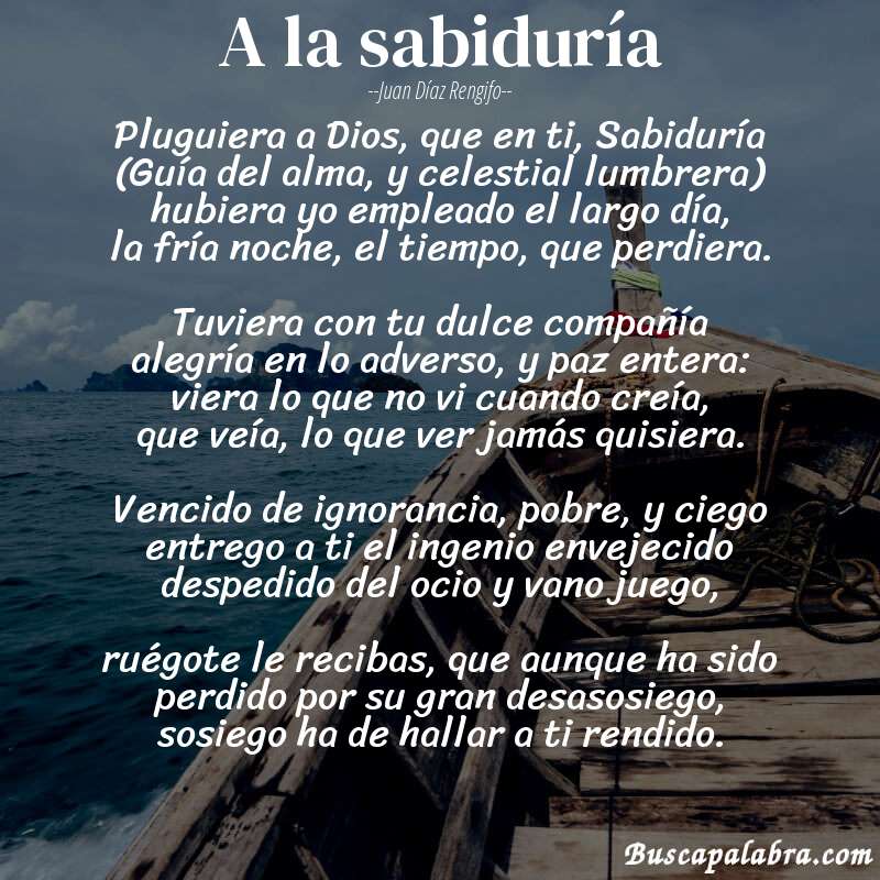 Poema A la sabiduría de Juan Díaz Rengifo con fondo de barca