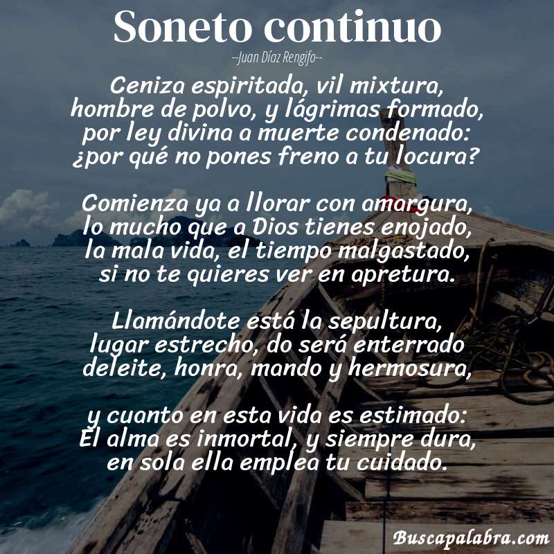 Poema Soneto continuo de Juan Díaz Rengifo con fondo de barca