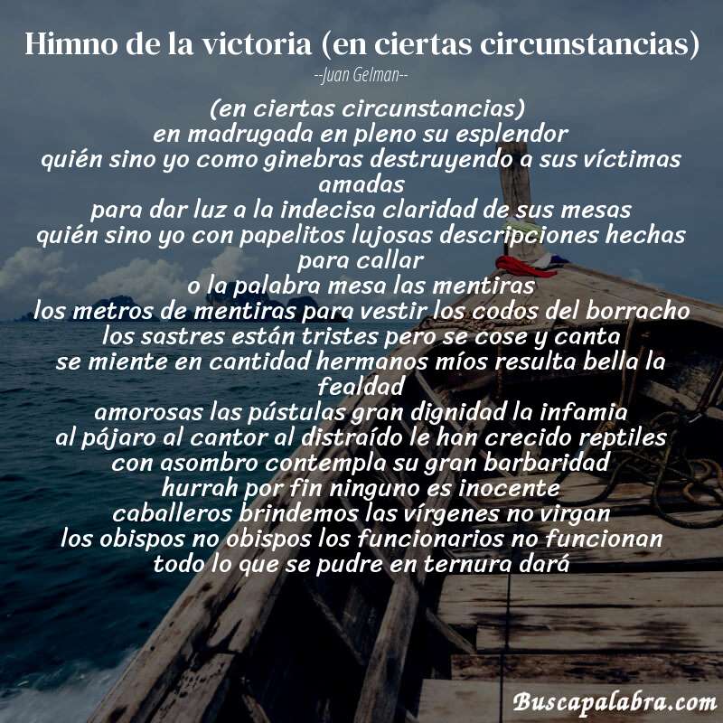 Poema himno de la victoria (en ciertas circunstancias) de Juan Gelman con fondo de barca