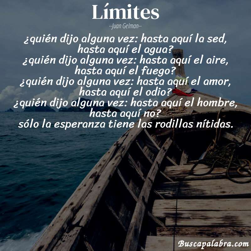 Poema límites de Juan Gelman con fondo de barca