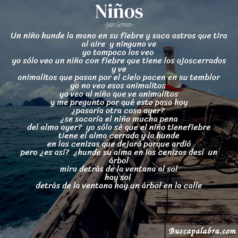 Poema niños de Juan Gelman con fondo de barca