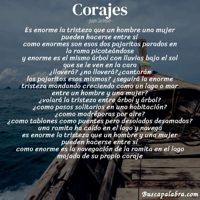 Poema corajes de Juan Gelman con fondo de barca