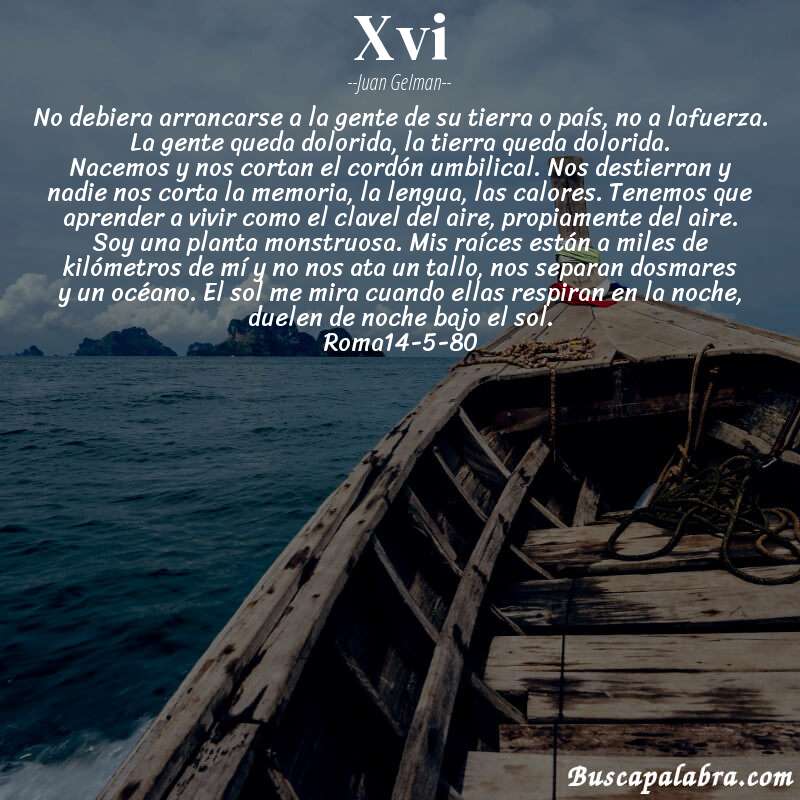 Poema xvi de Juan Gelman con fondo de barca